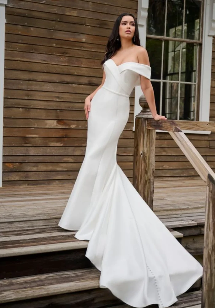 Vestido JOÁ - Vestido sereia minimalista ombro a ombro. Sofisticação na simplicidade. - Felicidade Noivas e Festas
