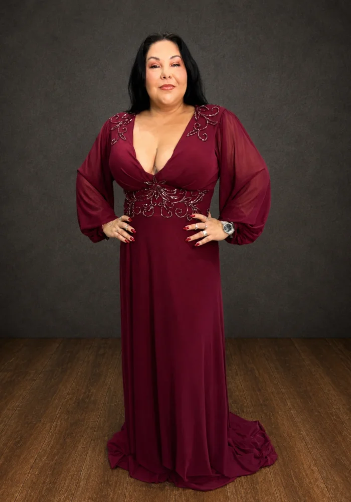 Vestido RENATA - Vestido marsala com manga fofa e bordado na cintura e nos ombros. Romântico e elegante. - Felicidade Noivas e Festas